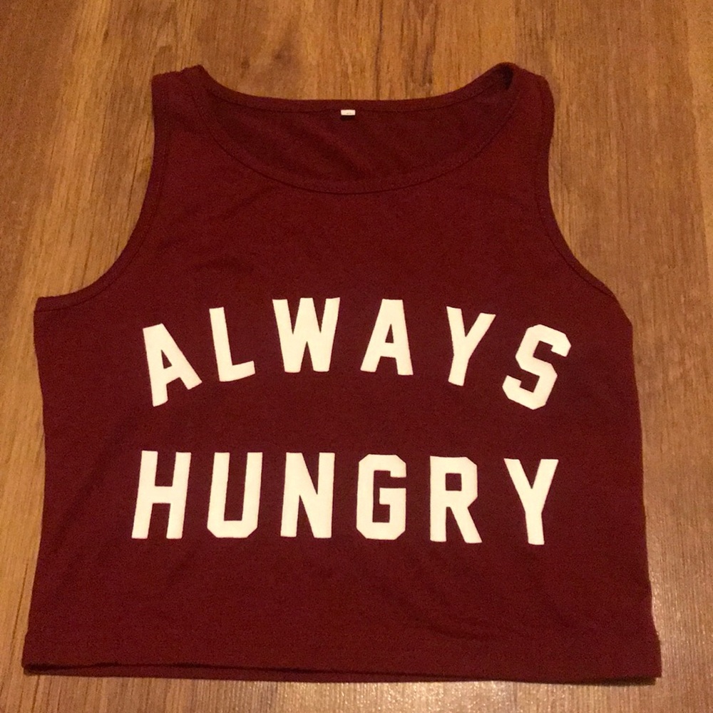 Wine red “ALWAYS HUNGRY” crop top (Small)